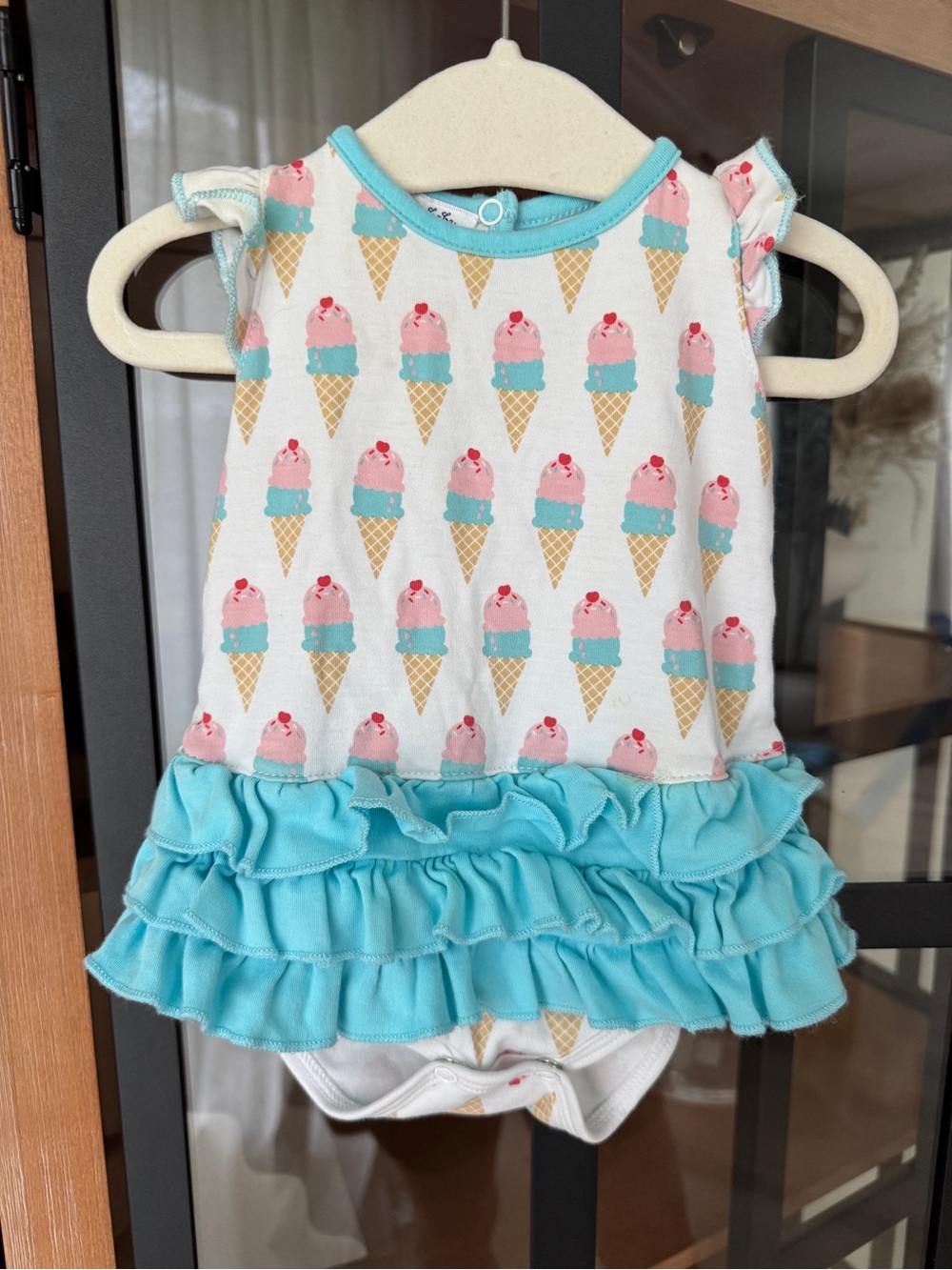 Magnolia baby ice cream onesie ruffle bubble romper sleeveless girl newborn cone